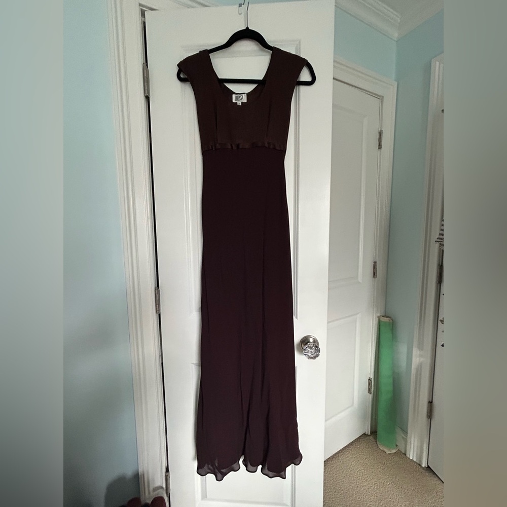 Satin and Crepe Coco Brown Long Dress
